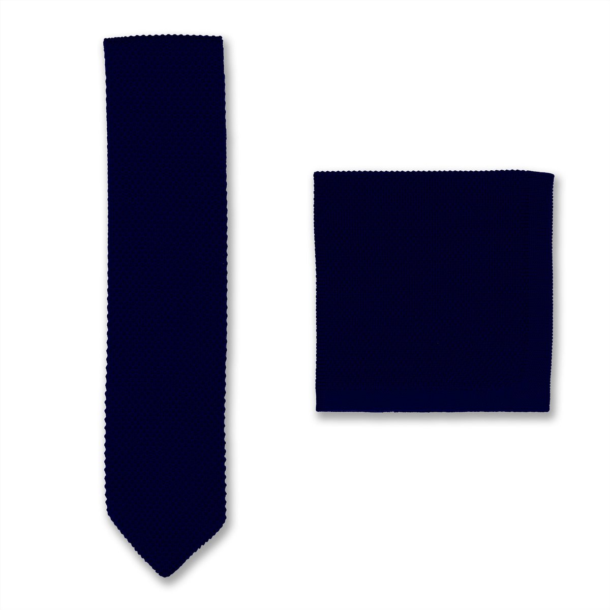 Ensemble cravate et pochette en tricot bleu marine