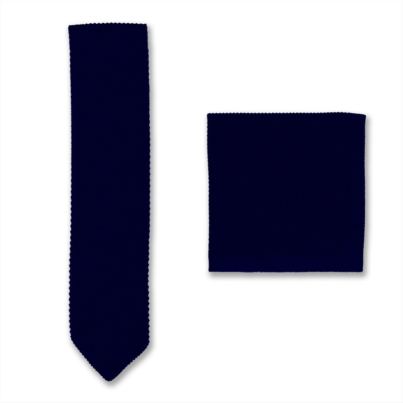 Ensemble cravate et pochette en tricot bleu marine
