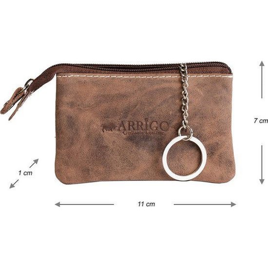 Schlüsselbeutel - Cognac Buffalo Leder mit Reißverschluss intasche