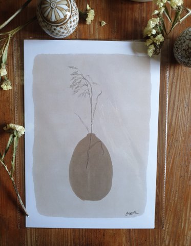 Scandi Grasses Poster "Grasses Brown Vase" A4 - Sustainable art prints on recycled paper in cellophane