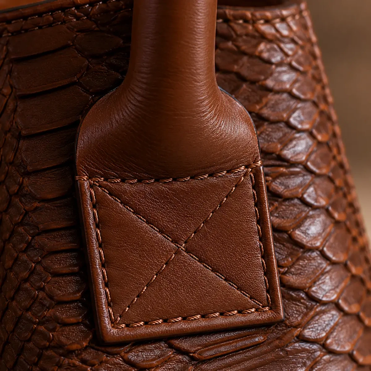 LOLA – Italian python-embossed leather bag – Brown