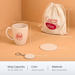 Ecofy Earth-Friendly Love You-krus til kaffe | Par gaver | Jubilæumsgave til par Special | Sæt med 1 | 300 ml | Kaffekrus | Lavet med risskaller| Sand Castle TUV Certificeret