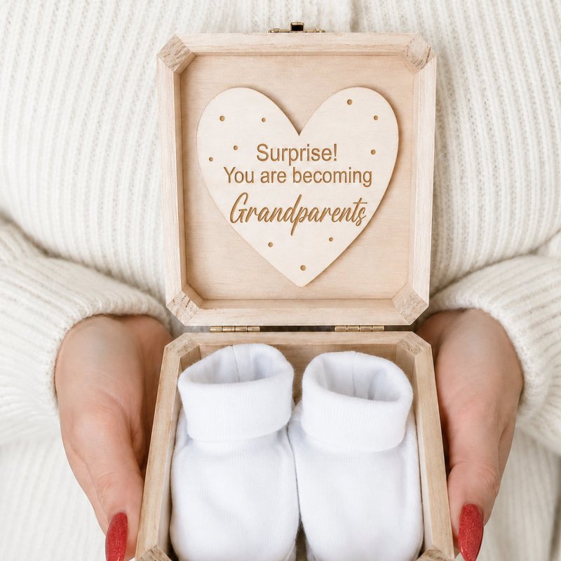 Announcement box with slippers | Grandparents