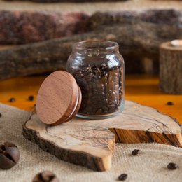 Pot de conservation en verre Joy Kitchen avec couvercle en bois 290 cc | ø 7 x 9 cm | bocaux de conservation en verre avec couvercle | pot de bonbons | Couvercle en bois | bocaux de conservation en verre | marmite de café | bonbonnière en verre avec...