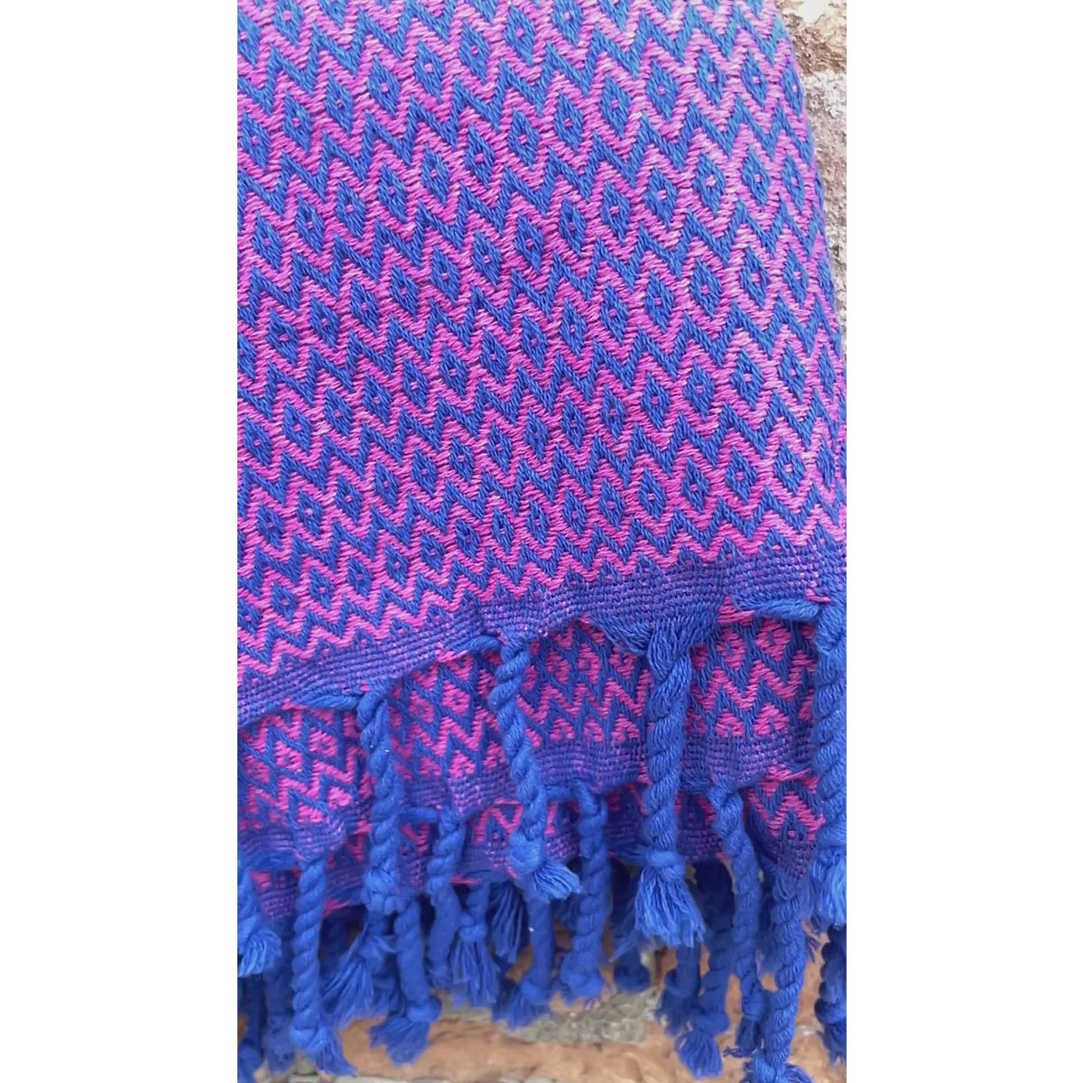 Toalla de playa SAMOS Hammam de algodón – Secado rápido – Azul / Fucsia - 180x100 cm