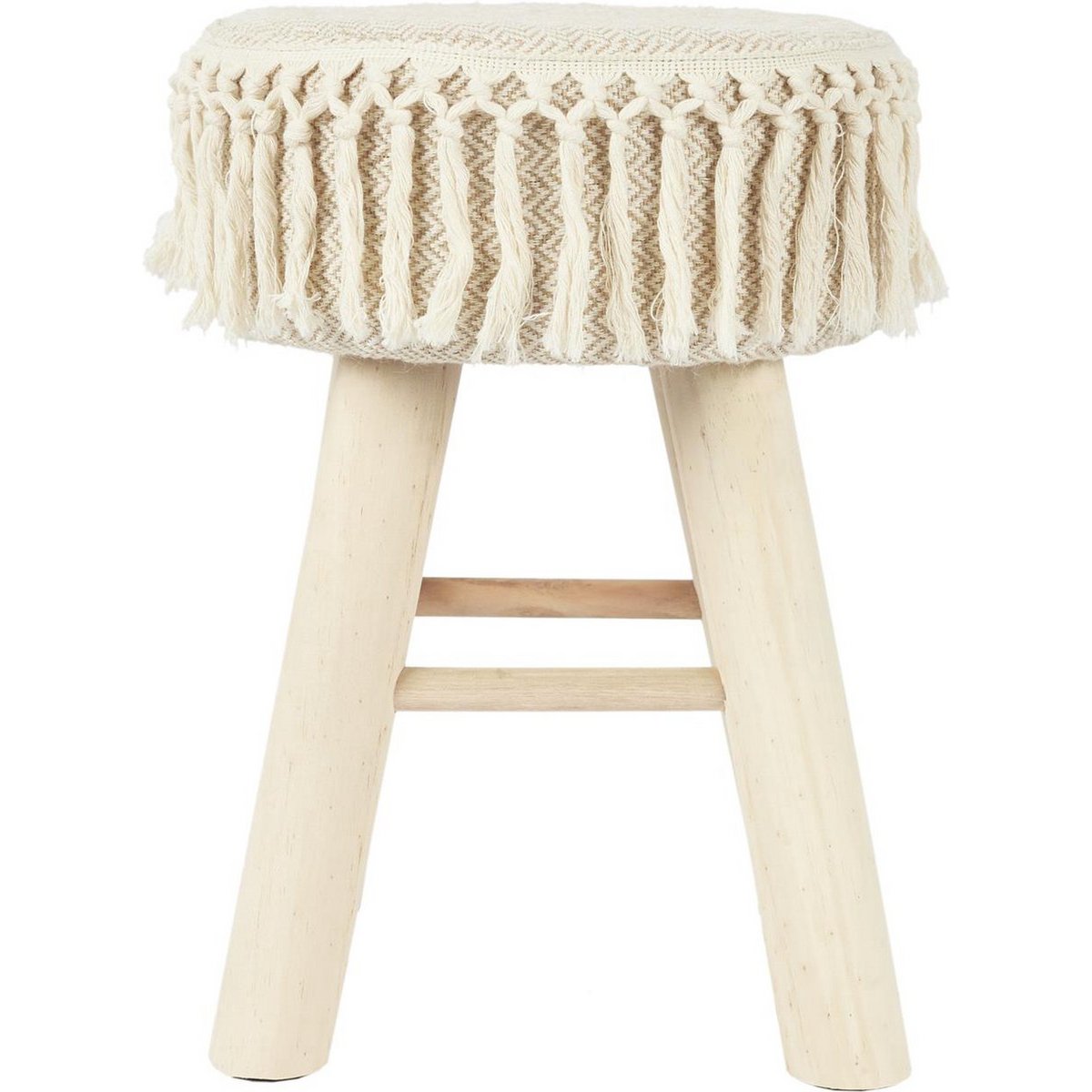 Taburete de madera hecho a mano con asiento macramé - Ø 28 x 40 cm - taburete boho / bohemio de asiento hecho de materiales naturales - taburete decorativo para sala de estar, salón o dormitorio - taburete lateral - marrón