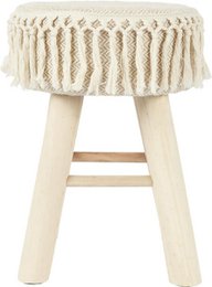 Handmade wooden stool with macramé seat - Ø 28 x 40 cm - boho / bohemian seat stool made of natural materials - decorative stool for living room, hall or bedroom - side stool - brown