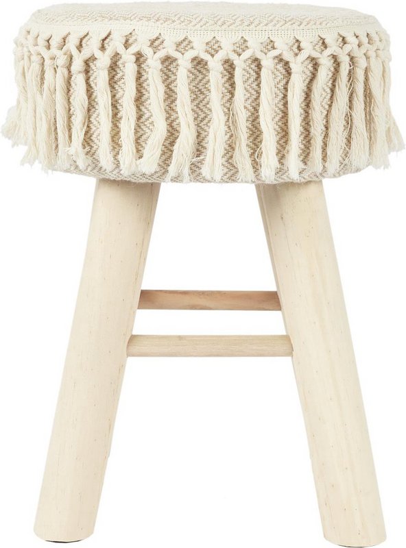 Handmade wooden stool with macramé seat - Ø 28 x 40 cm - boho / bohemian seat stool made of natural materials - decorative stool for living room, hall or bedroom - side stool - brown
