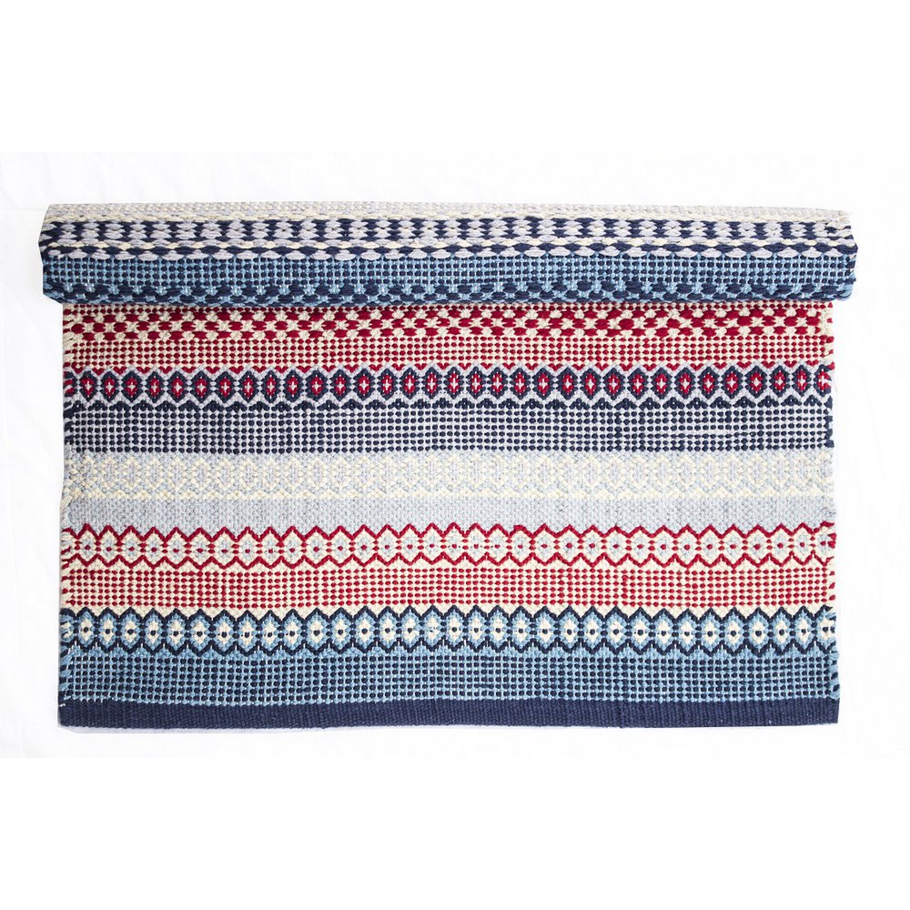Marineblauw & rood vloerkleed 100% katoen 60x90 cm