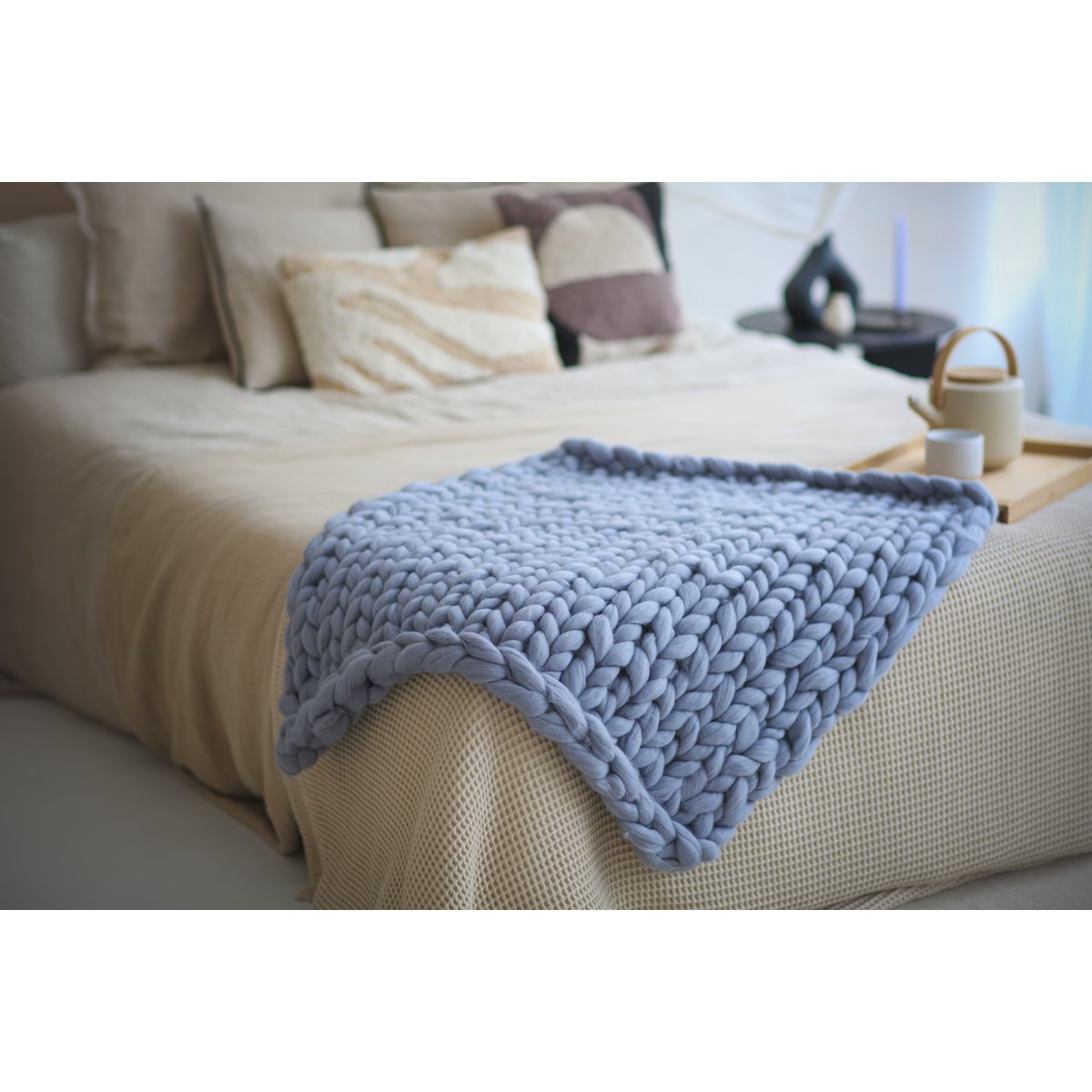 Warm, Soft Living Blanket – XXL Hand-knitted, 100% Pure Merino Wool Natural color