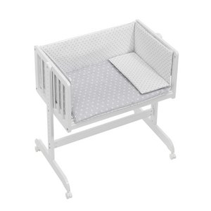 BEISTELLBETT IN WEIßER BUCHE + BETTWÄSCHE + KLEIDUNG + MATRATZE - MOD. STERN - GRAU