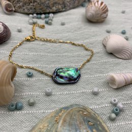 Bracciale conchiglia | paua/abalone oceano fatto a mano in acciaio inossidabile dorato