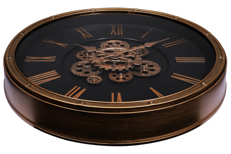 Skelett-Wanduhr im Industrial-Vintage-Look, Ø 50,5 cm, rosegoldfarben/ schwarz