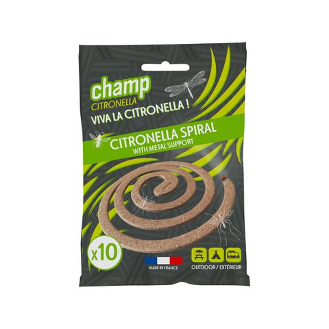 Bag of 10 flying insecticide spirals and support - lemongrass