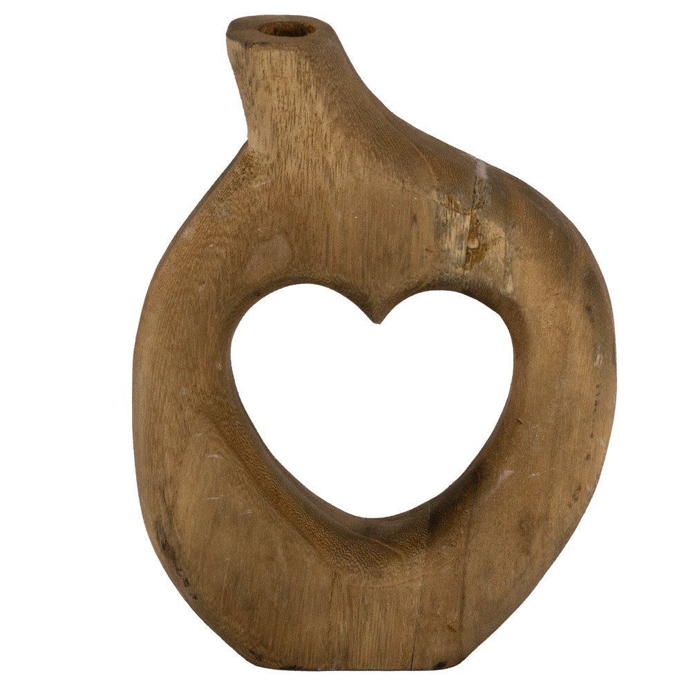 Wooden heart vase walnut