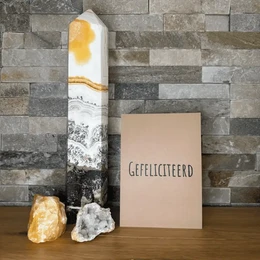  Congratulations card with text "Gefeliciteerd" and a black star graphic.