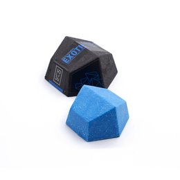 Solid blue shampoo bar with geometric shape and textured surface.