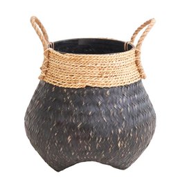 Black Plant Basket Decorative Basket Large Laundry Basket BENOA (black) Hand-woven Basket made of Bamboo and Seagrass (3 sizes)
