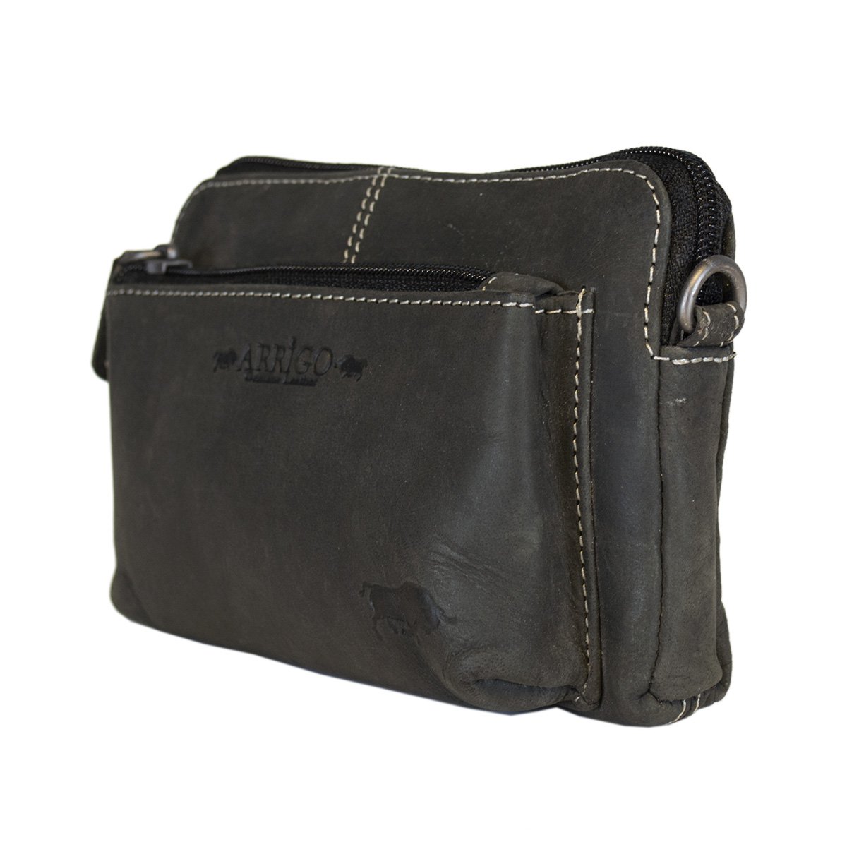 Schultertasche - Gürteltasche - Clutch aus schwarzem Büffelleder - 3 Farben Leder