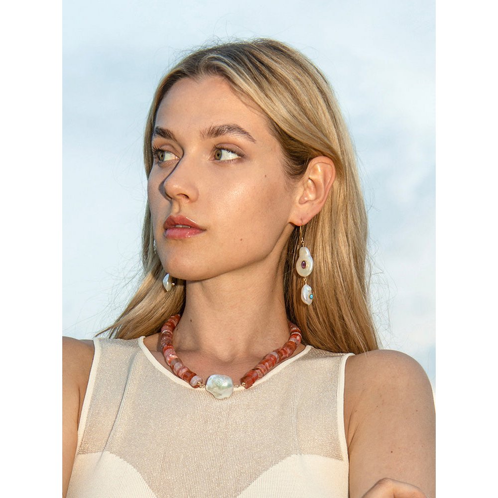Collier Demeter Agate Orange & Perle