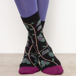 Pink and purple patterned socks with a textured design.
