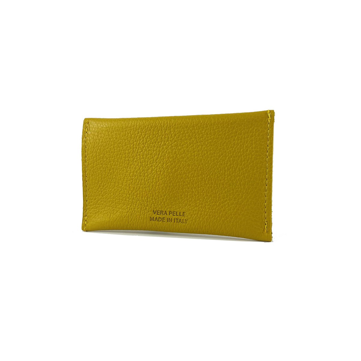 K0040RB | Zakje met klep Made in Italy in echt volnerf leer, generfd dollar - Kleur geel - Afmetingen: 13 x 8 x 0,5 cm - Verpakking: stijve bodem/deksel Geschenkdoos