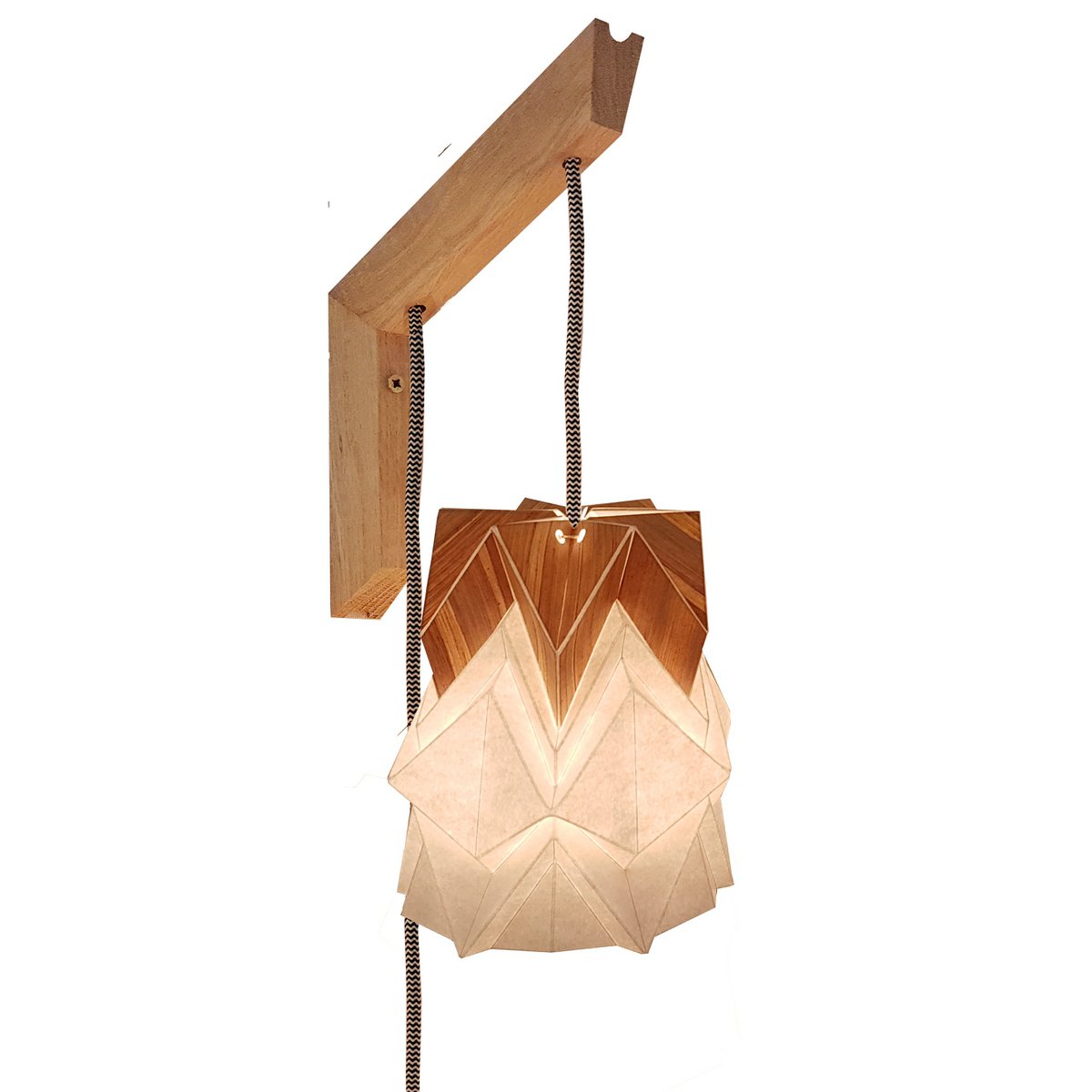 Holzwandleuchte und kleine Aufhängung Origami Paper und Ecowood