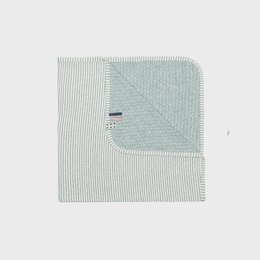 Soft, organic baby blanket in aqua color with striped pattern.