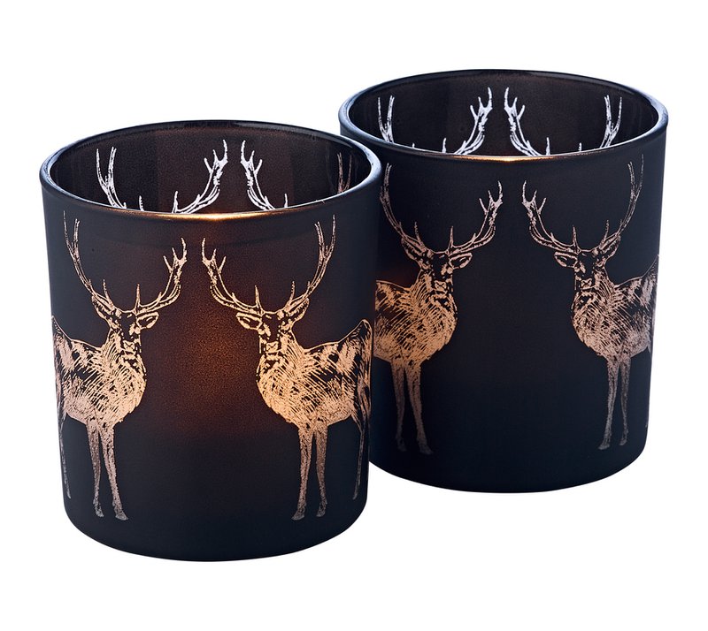 Tea light set of 2 deer H 8 cm matt black