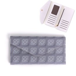 A gray wallet with a textured pattern, suitable for everyday use.