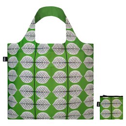  Green recycled shopping bag with geometric leaf pattern, foldable tote, sustainable material, large capacity reusable bag.