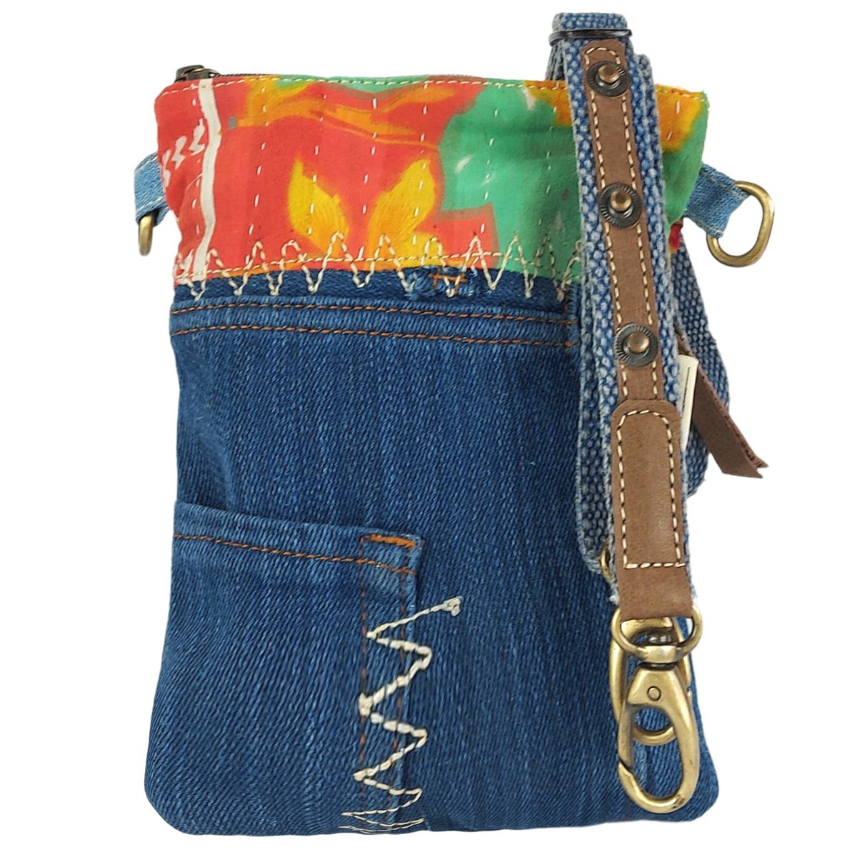 Petit sac bandoulière femme Sunsa. Sac bandoulière en jean et toile upcyclés. Sac à main style rétro vintage. Sac bandoulière pour femme.