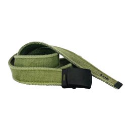 K4010EB | Stone Washed Canvas Ribbon Belt Col. Green with Matt Black Buckle. Dimensions: 125 x 4 x 0.5 cm One size - Can be shortened. Packaging: Rigid bottom/lid gift box