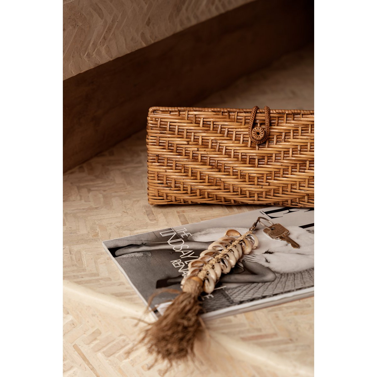Raffia fiskebensnøglering - naturhvid