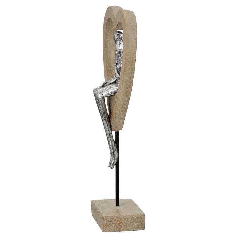 Skulptur Herz Aroha, braun, silberfarben H.34 cm