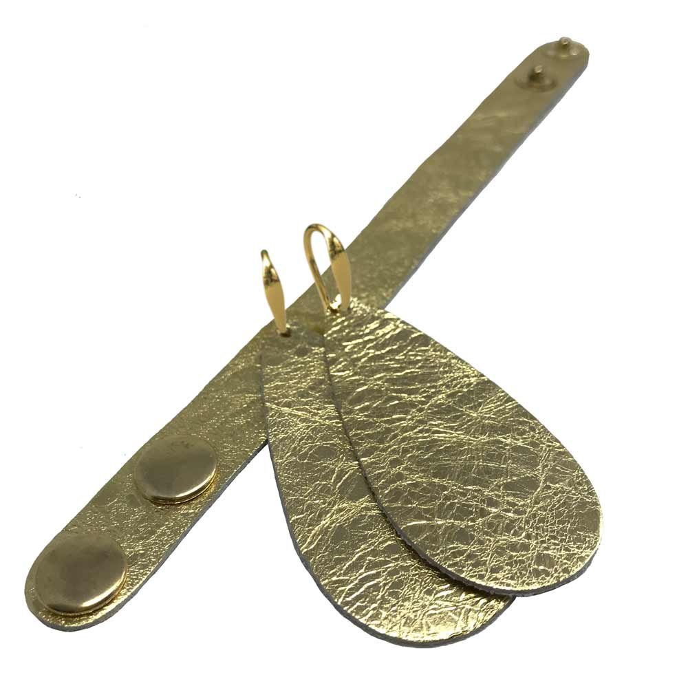 Leren oorbellen 'Drops of Joy', Glamorous Gold
