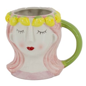 Becher Keramikgesicht Zitronen