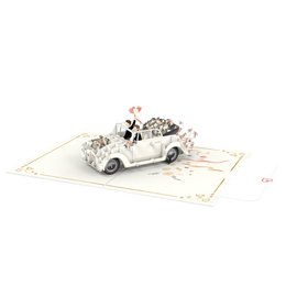 Trouwauto met pop-upkaart voor homoparen