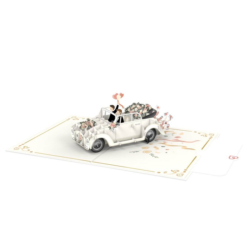 Trouwauto met pop-upkaart voor homoparen
