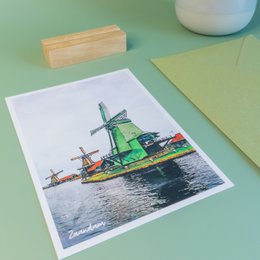 Zaandam Windmills, Netherlands - A6 Postcard with Envelope