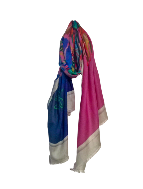 Scarf Wool/Silk - Otra Cosa - Flowers in Vase on Pink Painting - 4412