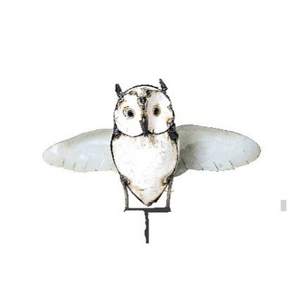ZIMBA-ARTS METAL WHITE OWL OPEN WINGS STICK