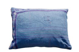 Vintage kantha cushion cover in blue tones, measuring 50x70 cm.