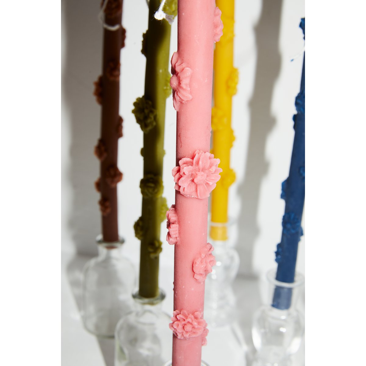 Raw beeswax candle with flowers