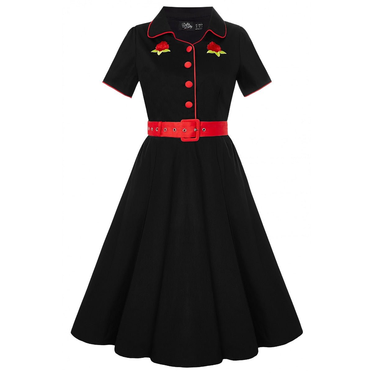 EU Stock Sherry Rockabilly Diner kjole i sort/rød