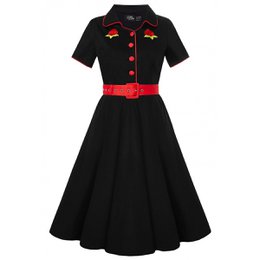 EU Stock Sherry Rockabilly Diner kjole i sort/rød