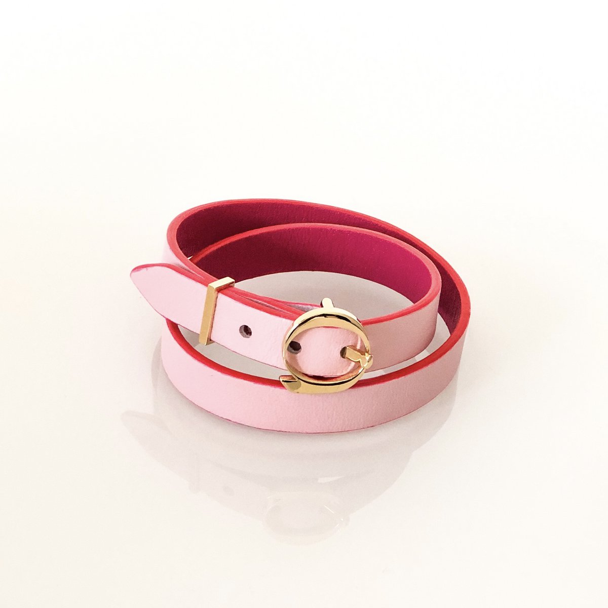 DUO TWIST leather bracelet Pink - Fuchsia