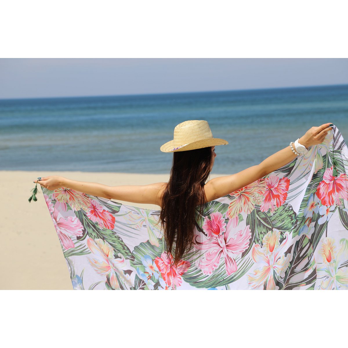 Viscose Pareo en schéma tropical en multicolore