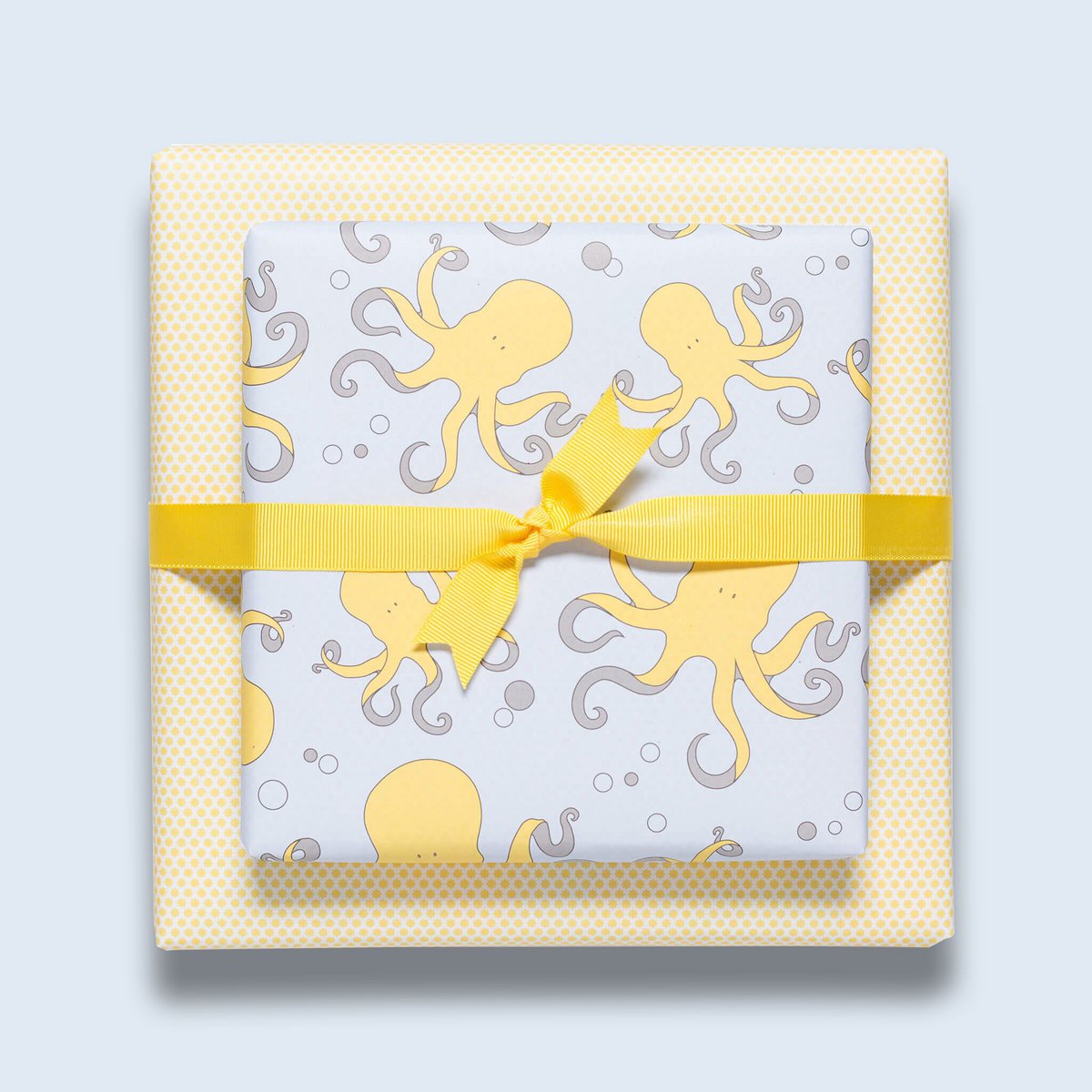 Papier d'emballage bleu clair et jaune avec pieuvre, papier d'emballage pour enfants avec motif de poulpe pour l'anniversaire des enfants, pour les cadeaux pour la naissance ou le baptême -