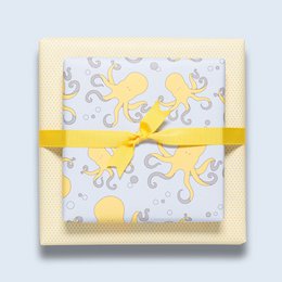Carta di avvolgimento azzurra e gialla con polpi, carta avvolgente per bambini con motivo a polpo per il compleanno dei bambini, per regali per la nascita o il battesimo -